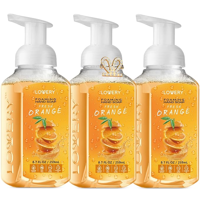 Foaming Hand Soap-Pack of 3-Moisturizing Hand Soap with Aloe Vera & Essential Oils-Alcohol-Free Hand Wash in Fresh Orange Scent-Scented Hand Wash for Kitchen or Bathroom-Free Flawless Crystal Bracelet