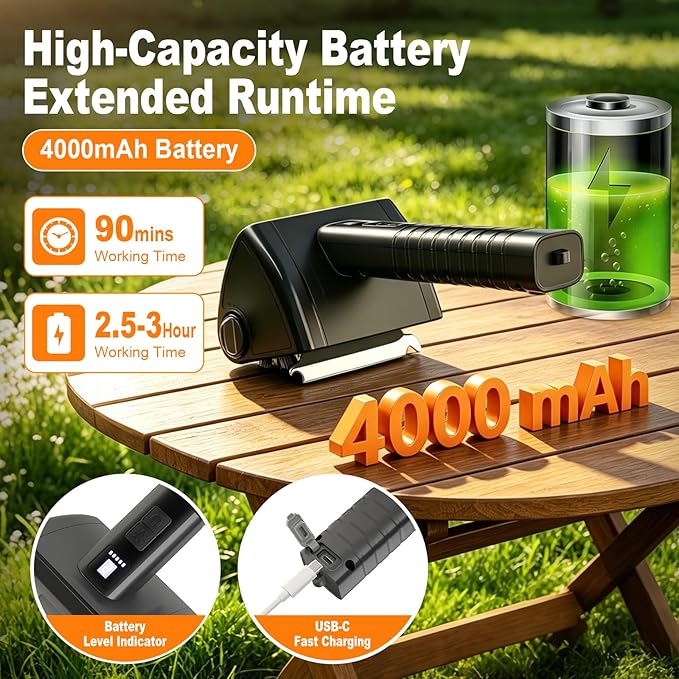 Electric Grill Brush for Outdoor Grill, 4000mAh Cordless Rechargeable BBQ Cleaner with LED Light,2-Speed Grill Cleaner,No Shedding 304 Stainless Steel,Waterproof Grill Cleaning Brush Gifts for Men Dad
