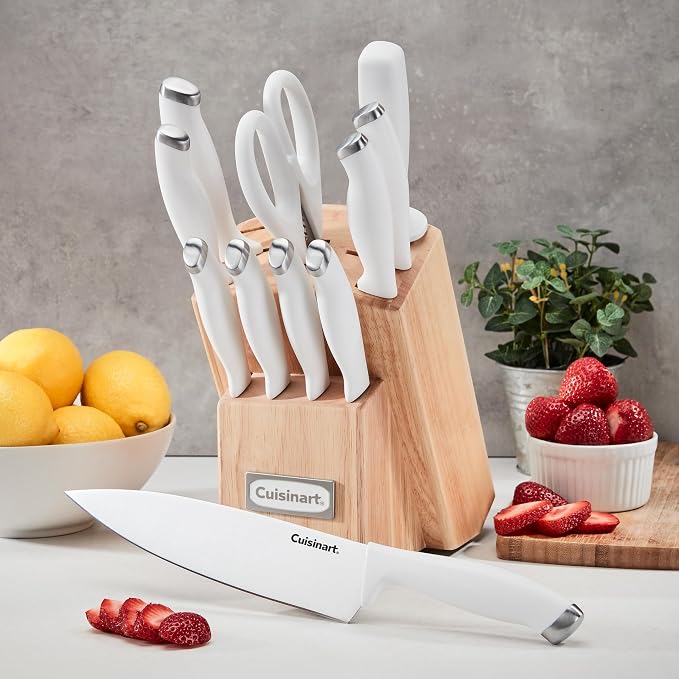 Cuisinart Block Knife Set, 12pc Cutlery Knife Set with Steel Blades for Precise Cutting, Lightweight, Stainless Steel, Durable & Dishwasher Safe, C77SSW-12P