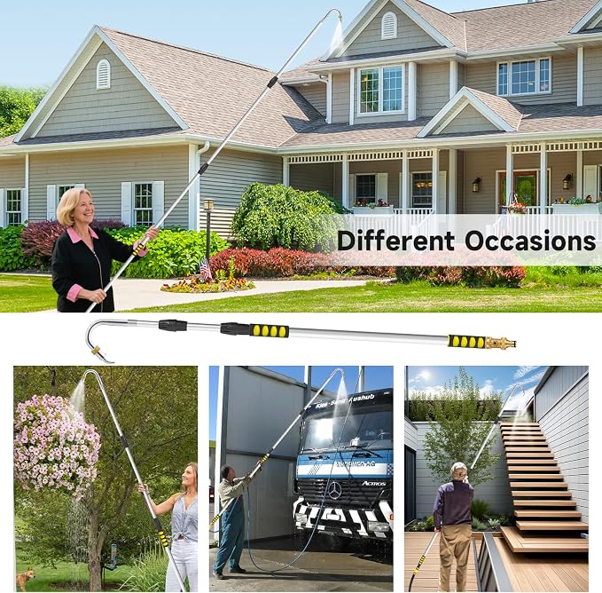 20FT Reach Gutter Cleaning Tools from Ground, Telescopic Rain Gutter Cleaners Tool with Hose Attachment and Heavy Duty Wand & Connecting Adapter