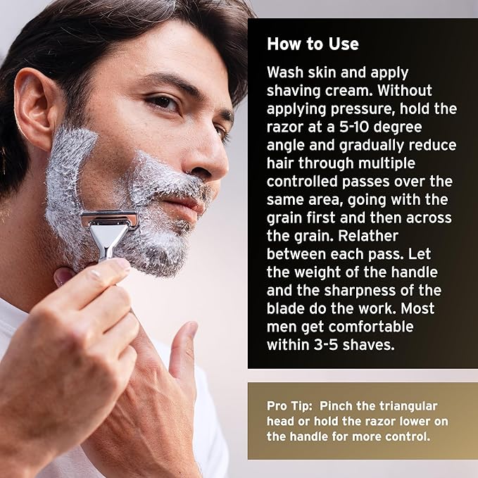SUPPLY Single Edge Max Razor for Men – Premium Metal Single-Blade Safety Razor with Pivoting Head for Fewer Cuts and Irritation – Includes 8 Blades & Magnetic Reload System – Sterling