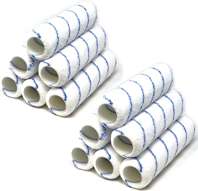 Allgala Paint Rollers 9 inch 3/8 Nap 12 Pack Shedless Lint Free Microfiber Paint Roller Covers for Paint Roller Kit House Painting Project