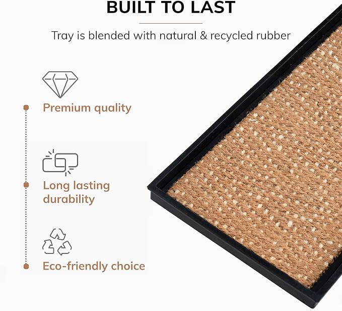 Anji Mountain Heavy Duty Waterproof Rubber Shoe Storage Mat Organizer/Boot Storage Tray Multi Use For Entryway with Coir, Tan and Khaki Insert , Fits 4 Pair (46.5" Wide)