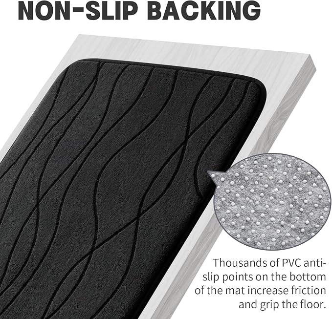 YIHOUSE Bathroom Rugs Set 5 Piece, Memory Foam Bath Mat Black | Ultra Soft, Absorbent, Non-Slip, Machine Washable, for Bathroom, Sink and Toilet