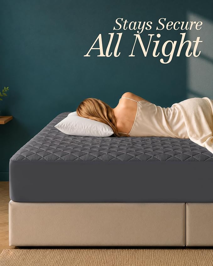 Quilted Fitted Mattress Pad, Full Mattress Protector Topper with Deep Pocket Stretches up to 16 Inches, Machine Washable Mattress Cover by Utopia Bedding (Grey)