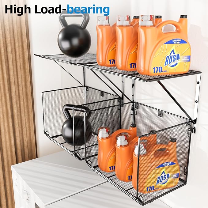 2 Pack Laundry Room Shelves Organization And Storage,Wall Mounted Clothes Drying Rack With Wire Mesh Basket Over Washer And Dryer,Large Capacity Floating Wall Shelf For Bathroom,Kitchen,Storeroom