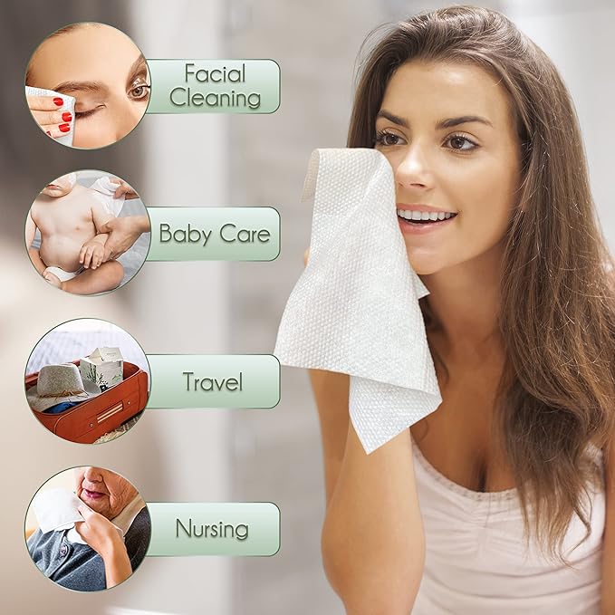 WOWOTEX Bamboo Viscose Disposable Face Towel Biodegradable Large Dry Face Wipes 240 Count Extra Thick Soft Clean Facial Towels for Sensitive Skin, Makeup Removing, Facial Cleansing