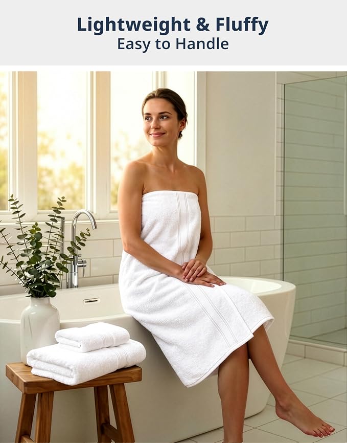 LANE LINEN Bath Towel Set 100% Cotton 6 Piece Soft Absorbent - White | Oeko-Tex Bath Towels - Zero-Twist Cotton, Terry Weave Comfort, Long-Lasting Comfort, Hotel-Style Look, Machine Washable