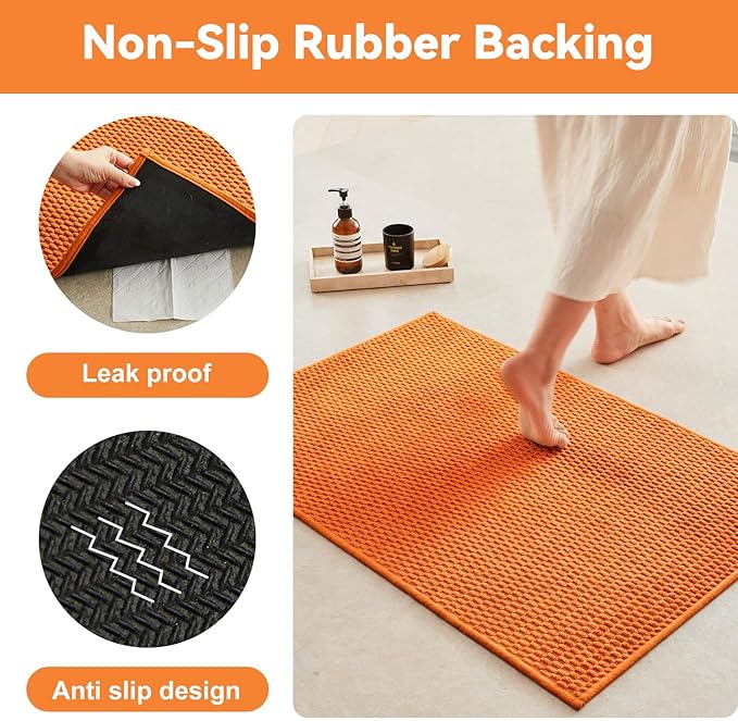 Triohero Bathroom Runner Rug, Long Bath Mat Washable Thin Quick Dry Low Pile Bathroom Runner Rugs 24 x 60 Non Slip, Orange 24"x60"