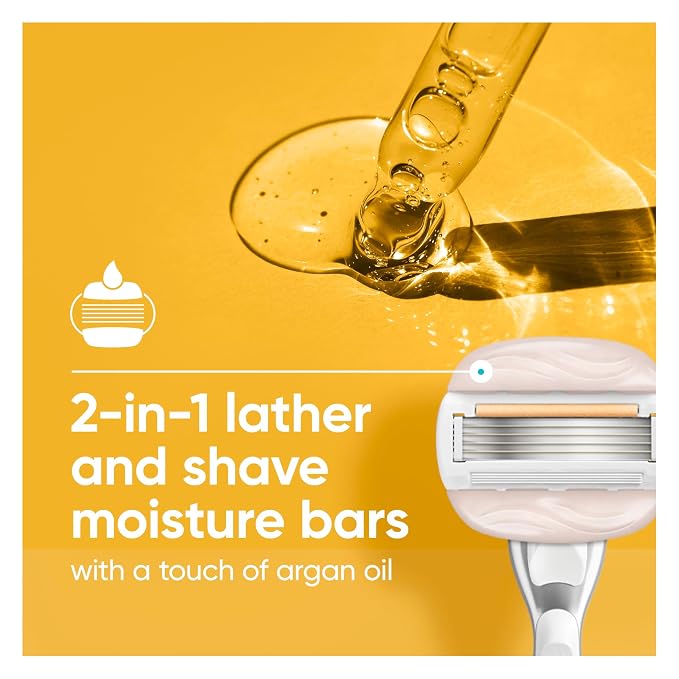 Gillette Venus Moistureglide Women's Razor Refills, 8 Refill Cartridges, Fits Venus Reusable Razor Handles, 5-Bladed Razor Blades with Built-in Shave Gel Bars, Women's Razor