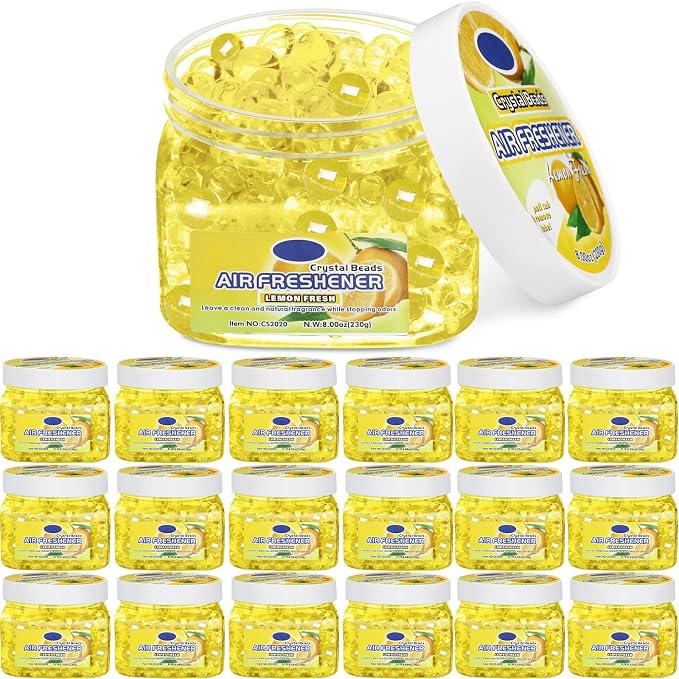 18 Pack Gel Odor Eliminator Beads 8 Ounce Scent Beads Bulk Air Freshener Removing Long Lasting Eliminates Odors for Home, Bathrooms, Cars, Boats, Rvs and Pet Areas(Lemon)