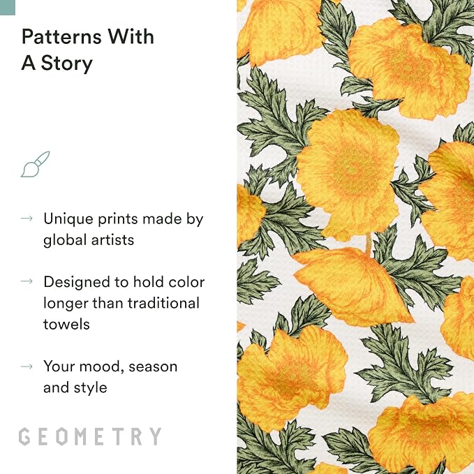 GEOMETRY Tea Towels – Spring & Summer Collection – Quick-Dry, Ultra-Absorbent, Reusable Microfiber Kitchen Towels for Drying & Cleaning - Field of Gold - 1 Pack