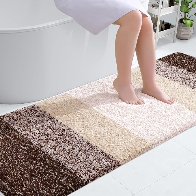 OLANLY Bathroom Runner Rugs Mat 70x24, Extra Soft Absorbent Microfiber Bath Rugs, Rubber Backing, Quick Dry, Washable Long Bath Mats for Bathroom Floor, Tub and Shower, Home Decor Accessories, Brown