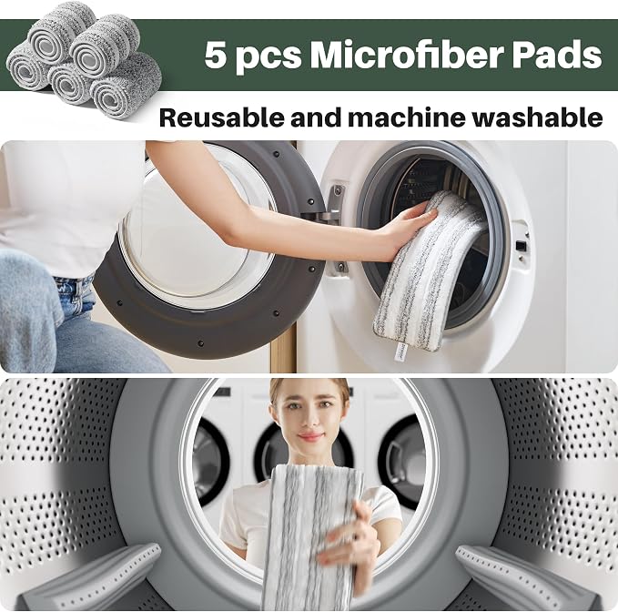 JOYMOOP Commercial Mop and Bucket Set, 17.7-inch Dust Mops for Floor Cleaning, Flat Mop Bucket with Wringer, Include 5 Reusable Microfiber Mop Pads - Forest Green