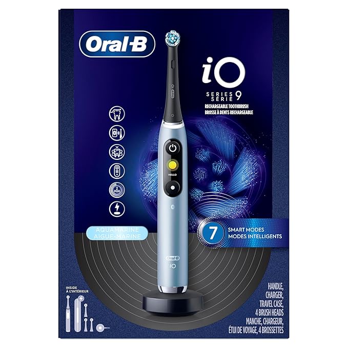 Oral-B iO Series 9 Electric Toothbrush with 4 Brush Heads, Aqua Alabaster