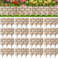 16 Pcs Imitation Stone Garden Fence, Faux Stone Retaining Wall Look Garden Bricks Border with Ground Stakes, 17.3 x 12.6 in Gray Plastic Edging Blocks for Flower Beds, Lawn, Mulch (Yellow)