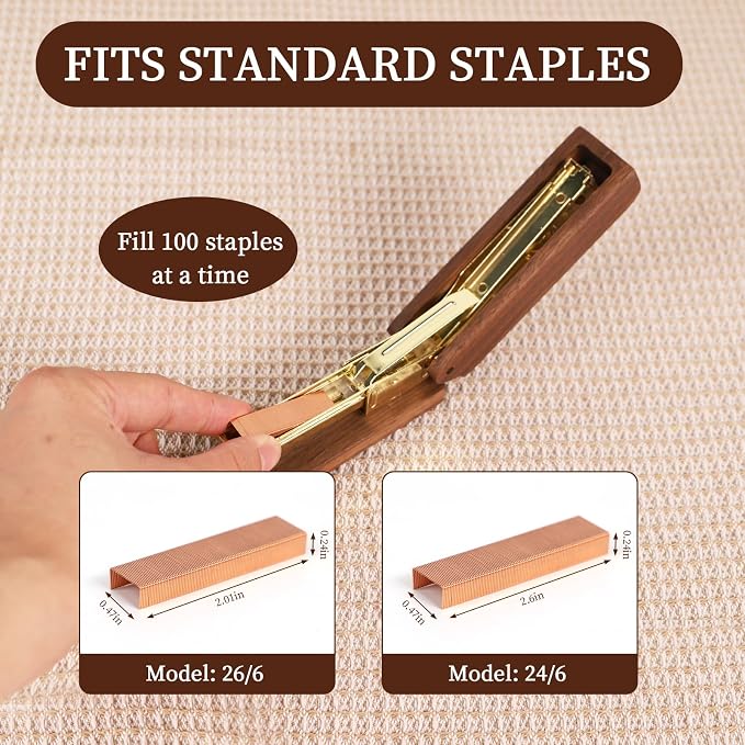 MultiBey Walnut 3-Piece Wooden Desk Organizer Set - North American Walnut Stapler, Wood Tape Dispenser, Wooden Pen, 1000pcs Rose Gold Staples and Tape, for Elegant Home Office Desk