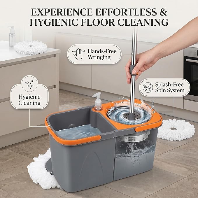 Spin Mop and Bucket Set Replacement Heads 6 Pack - Microfiber Pads for Mop and Bucket Cleaning Sets, Washable and Reusable Heads for All Hard Floors, Tiles, Laminate & Wood