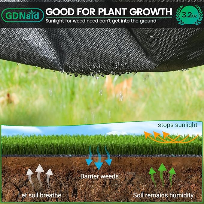 4x180ft Weed Barrier Landscape Fabric Heavy Duty, Premium 3.2oz Weed Barrier Fabric Weed Tarp, Weed Fabric, Garden Landscaping Fabric