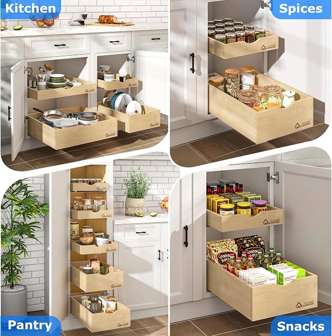 WelFurGeer Soft Close Pull Out Drawers for Kitchen Cabinets, 29" W x 21" D Pull Out Cabinet Organizer, Premium Birchwood Pull-Out Cabinet Drawers, Heavy-Duty Cabinet Organizer for Home & Kitchen