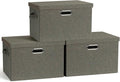 Graciadeco Large 17" 36 Quart Collapsible Stackable Storage Bins with Lids, 3 Packs Dark green Foldable Fabric Closet Storage Boxes with Lids, Heavy-duty Linen Cube Baskets(17x12x11)