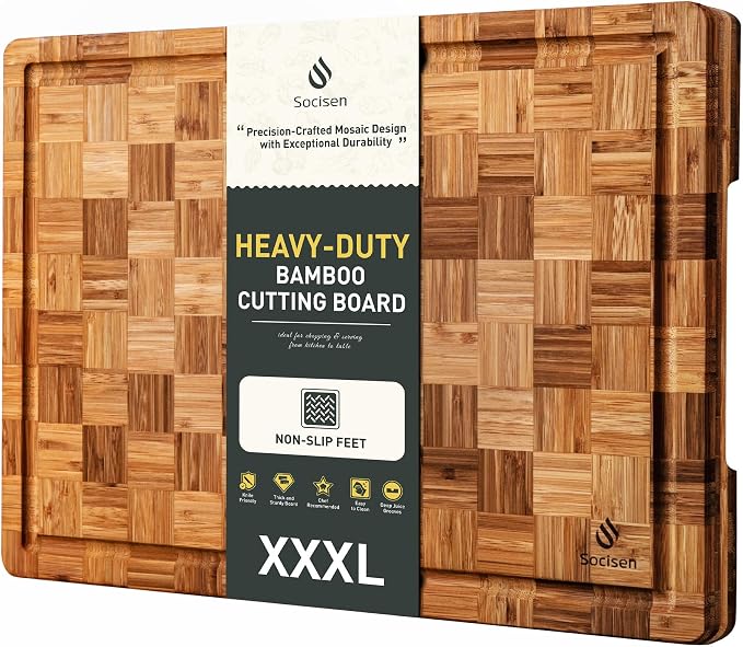 XXX Large Bamboo Cutting Board with Non Slip Feet and Over Sink Butcher Block Chopping Board Nice Solid Thick Wooden Juice Groove Huge Big XXl xlarge Best Hardwood Kitchen Counter Organic