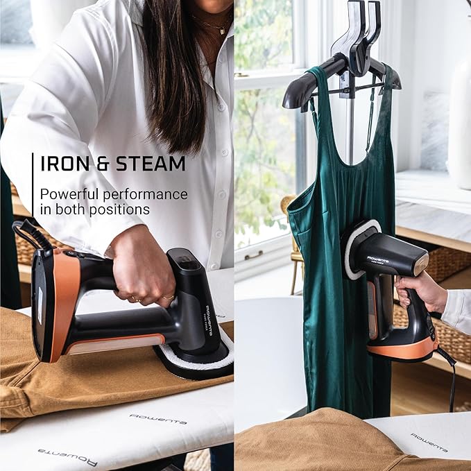 Rowenta Pure Force 3-in-1 Steamer Iron for Clothes XL Soleplate DR8855 | 40% larger soleplate, 300% more steam, 5 settings, Reversible pad system, 7.1 oz tank, 12 min autonomy, Auto-off