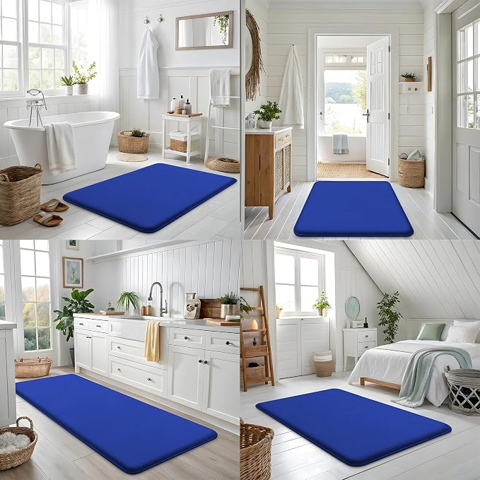 Smiry Memory Foam Bath Mat 47x17, Extra Soft and Absorbent Bathroom Mats, Non Slip Washable Carpet for Floor, Shower and Tub, Royal Blue