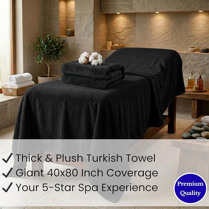 SALBAKOS Luxury 100% Turkish Cotton Bath Sheet 40x80 in (1-Piece, Black) | Extra Large Jumbo Oversized Bathroom and Beach Towel, Super Soft Highly Absorbent Thick Premium Hotel Quality, Made in Turkey