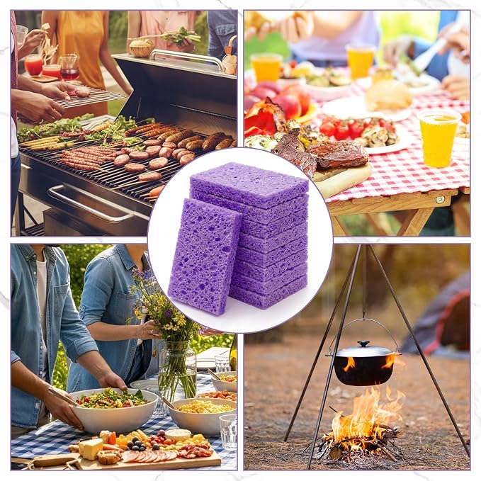 Zhengmy 100 Pieces Sponges Bulk Sponges Kitchen Compressed Sponge Natural Dish Sponge Compressed Wood Pulp Cleaning Without Scratching for Kitchen Bathroom, 3.9 x 2.4 x 0.12 Inch (Purple)