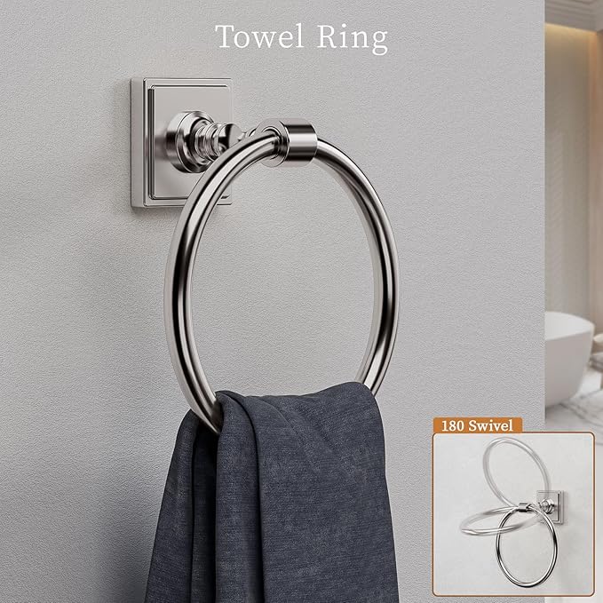 VEHCIL Brushed Nickel Bathroom Towel Bar Set, 5 Piece Bathroom Hardware Accessory Set, SUS304 Stainless Steel 24" Towel Rack Holder Set for Bathroom, Wall Mounted