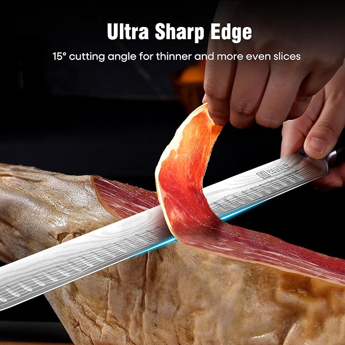 PAUDIN Brisket Knife, 12 Inch Carving Knife Stainless Steel Brisket Slicing Knifes with Granton Edge for Meat Cutting, Roasts, BBQ, Turkey - Grilling Gifts for Men