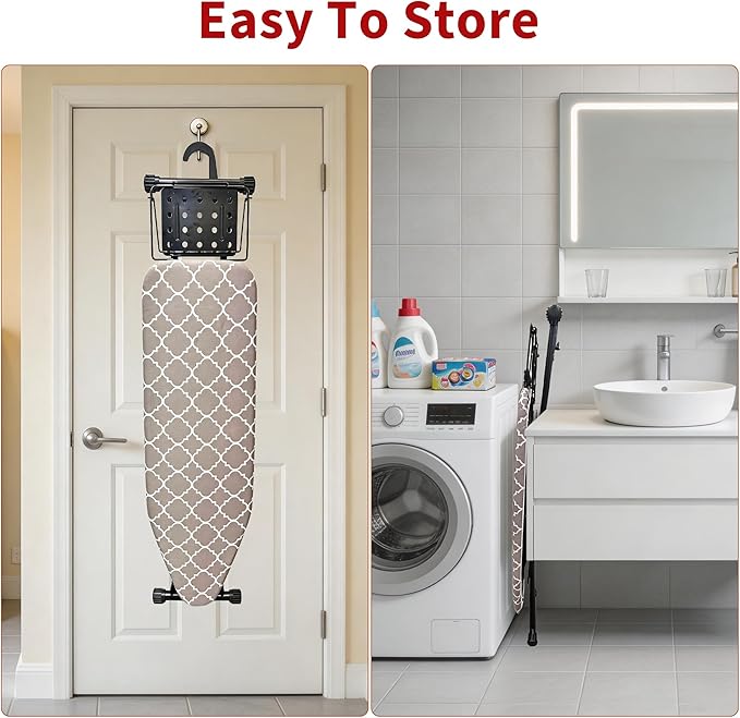 Ironing Board, 43"×13" with Iron Rest, 7 Adjustable Height & Clothes Shelf | Iron Board with Bulit-in Hook and Hanger Bar, 4 Layer Heat Resistant Cover and Pad for Home Apartment Dorm Laundry Room, Gray