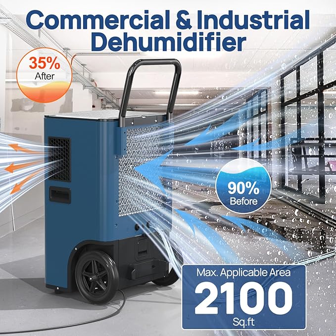 ARGENDON 170 Pints LGR Commercial Dehumidifier with Pump and Drain Hose for Large Spaces up to 2100 sq.ft, Basement Dehumidifiers for Water Damage Restoration, Industry Use, 5-Years Warranty