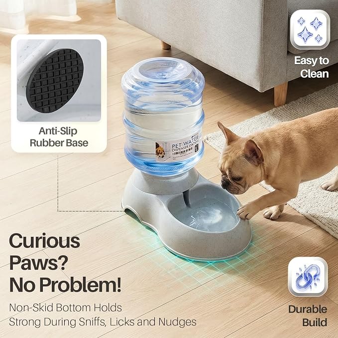 Flexzion Automatic Dog Water Bowl Dispenser for Cat Pet (1 Gallon Dispener Water Jug) - Gravity Feeder Auto Replenish Waterer Drinking Bowl Fountain Bottle Dish Stand
