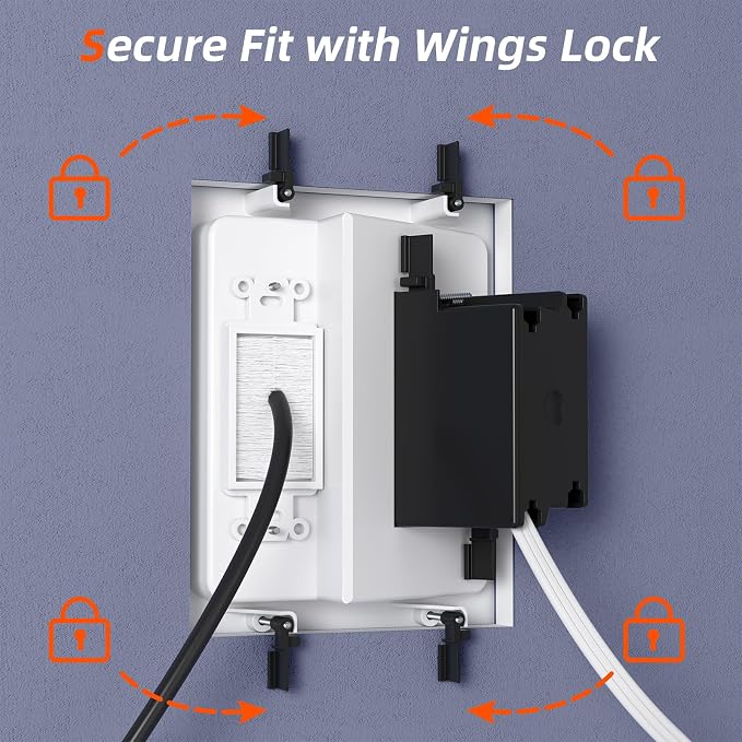 in Wall Cable Management Kit,TV Cable Hider Wall Kit with Brush Wall Plate and 9.8FT Cord,2 AC Outlets,Recessed Outlet Box for Wall Mount TV Home Theater Setups Cords Organizer
