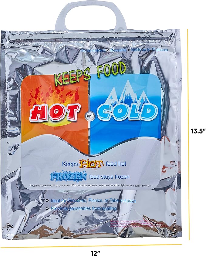 Superio Hot and Cold Insulated Bags for Food Delivery, Grocery Shopping Bags, Food Storage for Hot and Frozen Food for Travel, Disposable Cooler Bag, Reinforced Thermal Lunch Bag (6, 12"x13.5")