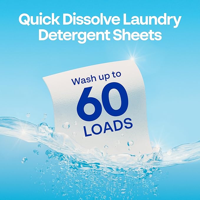 Earth Breeze Laundry Detergent Sheets Fresh Scent - 60 Loads Eco Liquidless Soap - Travel-Friendly for Hot & Cold Cycles, Tackles Tough Stains & Odors - Gentle on Skin, 30 Ct