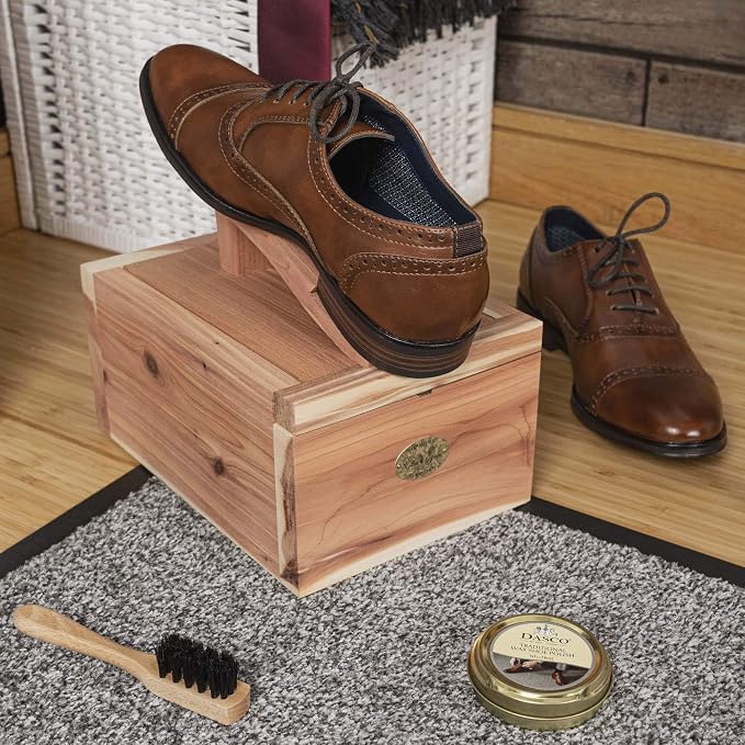 HANGERWORLD Natural Cedar Wood Shoe Shine Box with Foot Rest