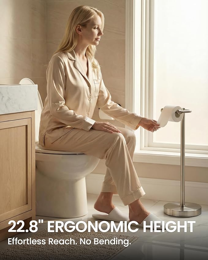 Toilet Paper Holder Stand, Free Standing Toilet Paper Roll Holder, Brushed Nickel 304 Stainless Steel, 4.82 lbs Weighted Base, Bathroom Tissue Holder, 22.8" Height