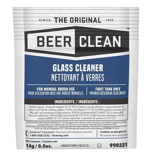 BEER CLEAN Diversey 990221 Glass Cleaner for Manual Brushing, Portion Control Bar Glass Washing Powder, Unscented, Packet, 0.5-Ounce (Pack of 100)