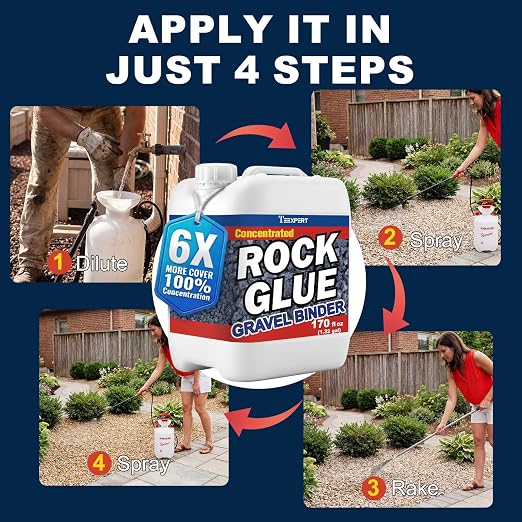 Teexpert Rock Glue for Landscaping: 170OZ Concentrate Gravel Glue, Pea Gravel Binder, Heavy Duty Pebble Stone Adhesive for Slope, Between Pavers, Garden Walkway, Weather Resistant Safe for Plants Pets