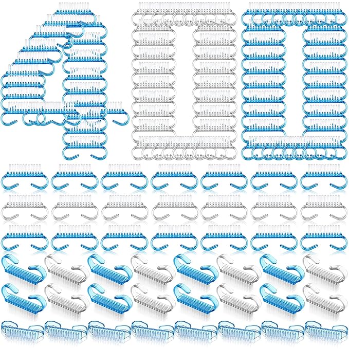 Bokon 400 Pcs Handle Grip Nail Brush Bulk Hand Fingernail Scrub Cleaning Brushes for Toes and Nails Cleaner, Pedicure Scrubbing Tool Kit for Men and Women(Blue and White)