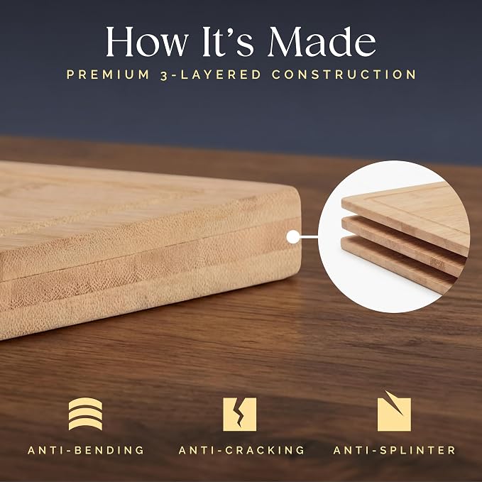Deer & Oak Extra Large Bamboo Cutting Board 17.3 x 11.8 x 0.8 Inch | Pre-oiled and water resistant · Knife friendly · For meat and vegetables