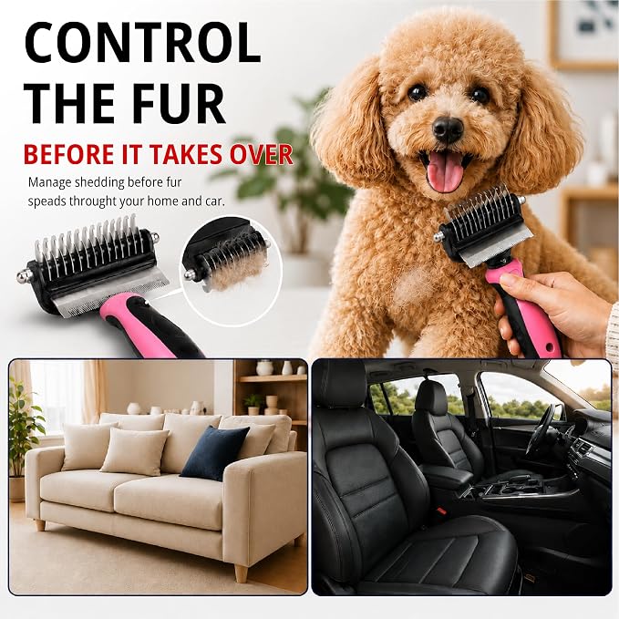 Grooming Brush for Dog/Cat with 2 Sided Grooming Brush for De-Shedding, De-Matting Reduces Shedding up to 95%, Great Short to Long Hair Small Large (Red, Combo 4-in1 Small)