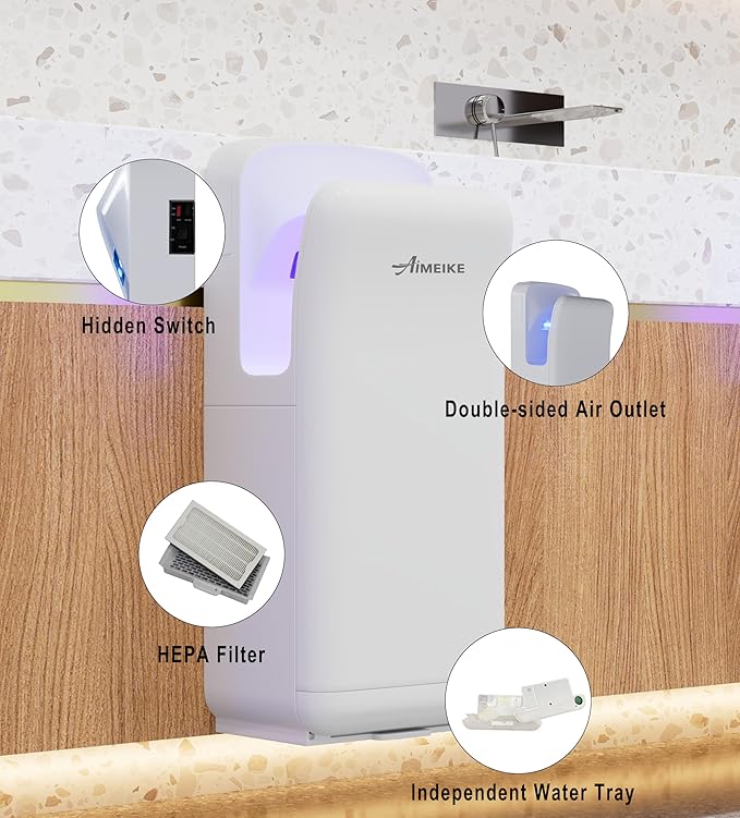 Commercial Hand Dryer, Vertical High-Speed Electric Hand Dryer for Bathrooms, Automatic Touchless Hands-in Hand Dryer for Large Public Restrooms, Offices, Hotels, Schools, White