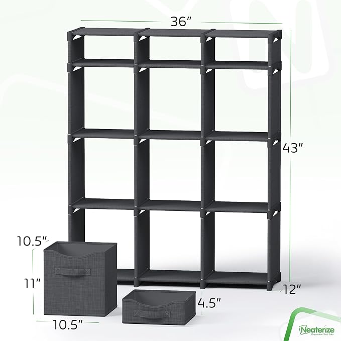 Cube Storage Organizer with 12 Storage Bins Included – Storage Cubes for Home Organization, Toy Storage, Office Storage, Living Room Storage, and General Storage Solution (Dark Grey)