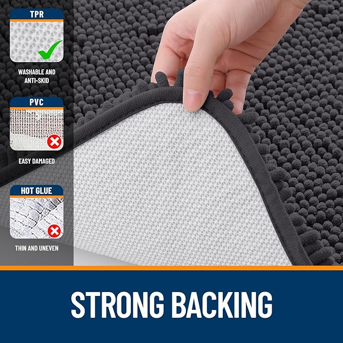 OLANLY Bathroom Runner Rugs 59x20, Soft Absorbent Chenille Bath Rugs, Rubber Backing Quick Dry, Machine Washable Long Bath Mats for Bathroom Floor, Tub and Shower, Home Decor Accessories, Dark Grey