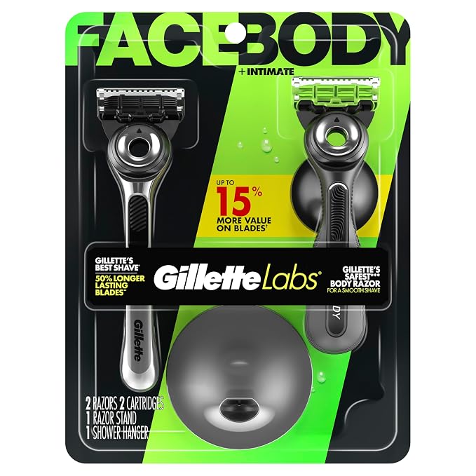 Gillette Labs Razor Duo Pack, 1 Face Razor, 1 Body + Intimate Razor, 2 Razor Blade Refills (1 Face, 1 Body)