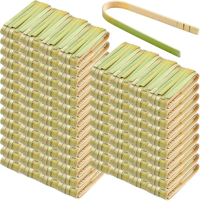 Thyle 500 Pieces Mini Bamboo Tongs 4 Inches Disposable Tongs Bulk Long Bamboo Toaster Cooking Utensils for Charcuterie Self Serving Food Kitchen Wedding Baby Shower Supplies
